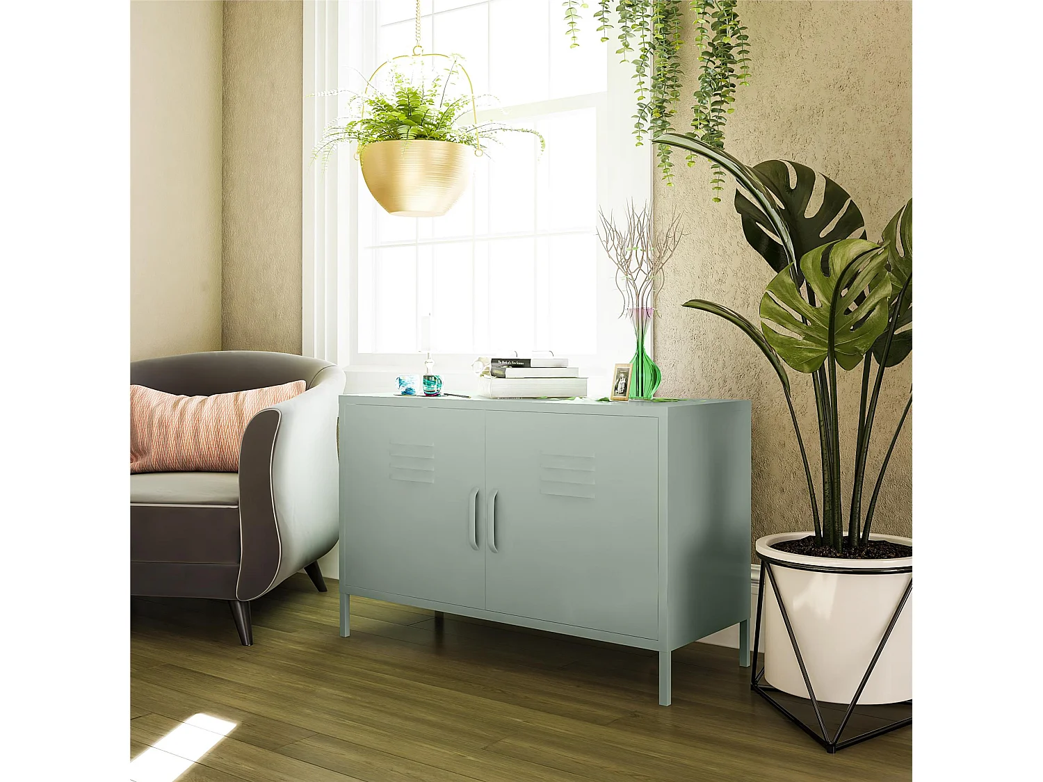 Mission District | Buffet avec 2 portes en métal vert