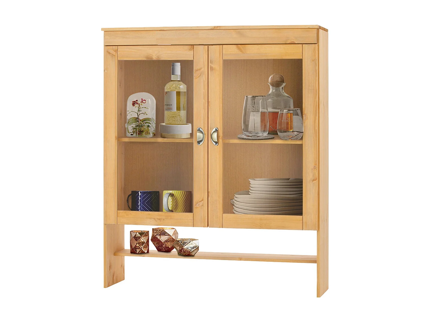 Toscana | Buffet de cuisine en pin avec deux portes vitrées