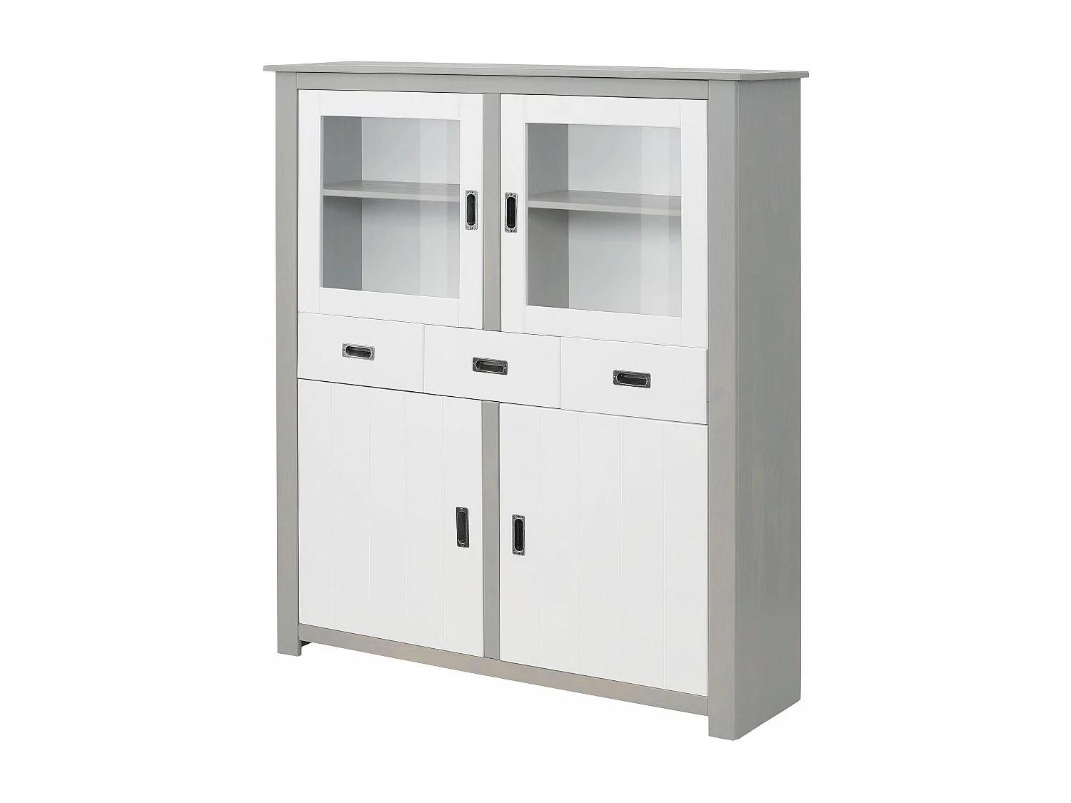 Kampen | Buffet Haut avec 3 tiroirs et 4 portes en blanc / gris