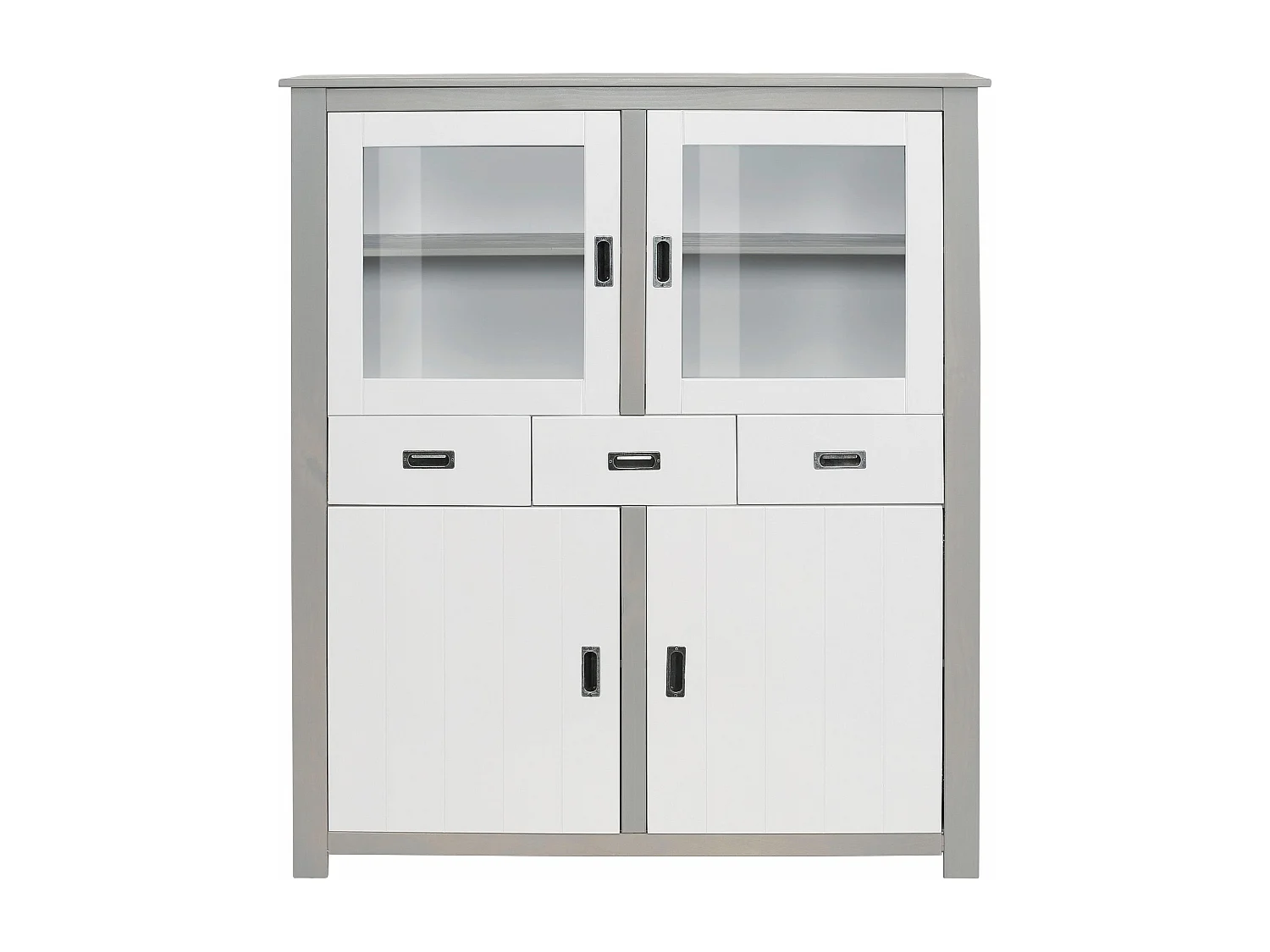 Kampen | Buffet Haut avec 3 tiroirs et 4 portes en blanc / gris