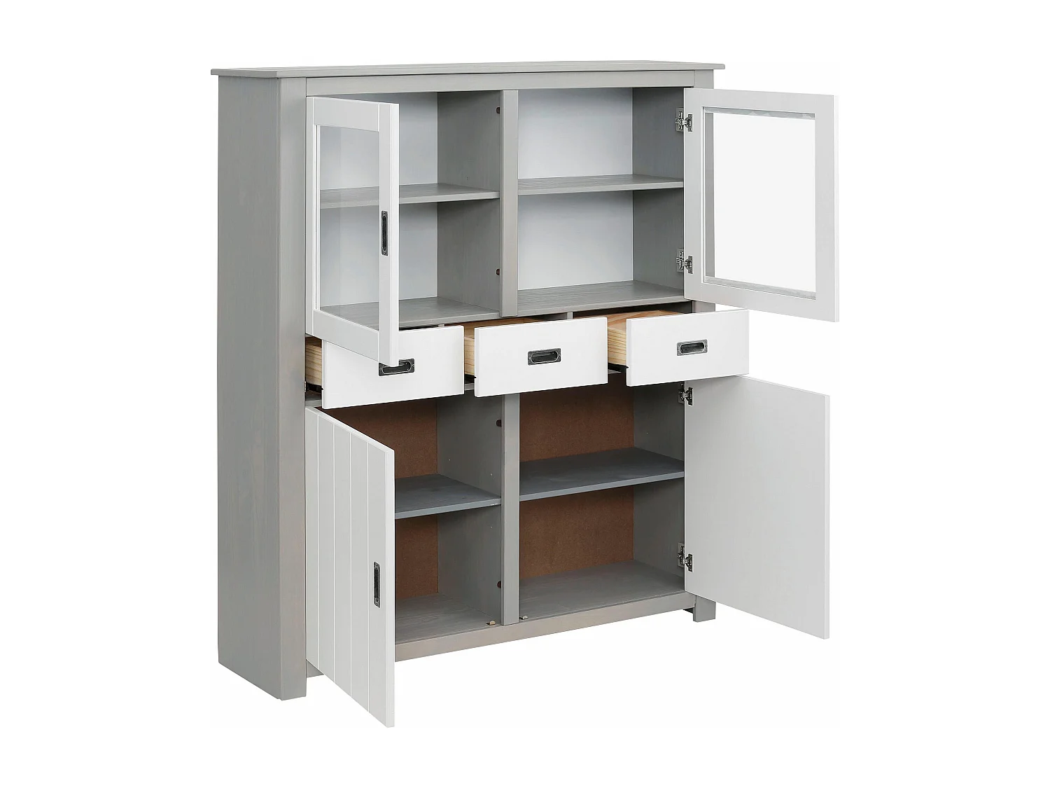 Kampen | Buffet Haut avec 3 tiroirs et 4 portes en blanc / gris