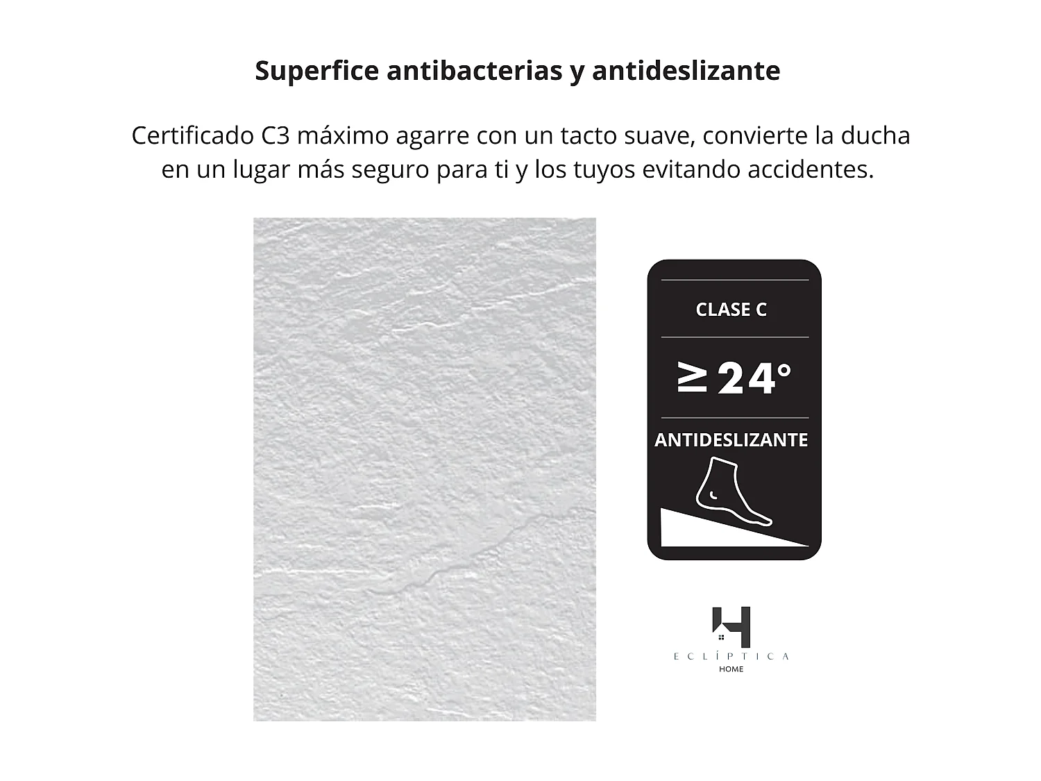 Plato de ducha 90x150 cm resina antideslizante | Carga mineral, textura piedra, blanco | Incluye válvula y rejilla