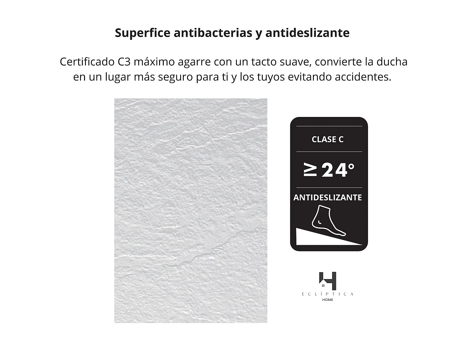 Plato Ducha Resina TITAN- Antideslizante Extraplano Ultraligero  Textura pizarra Color Blanco 70X90 CM-Valvula+Rejilla Inox