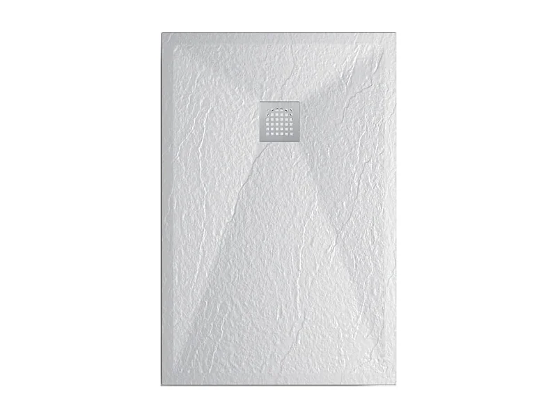Plato Ducha Resina TITAN- Antideslizante Extraplano Ultraligero  Textura pizarra Color Blanco 90X130 CM-Valvula+Rejilla Inox