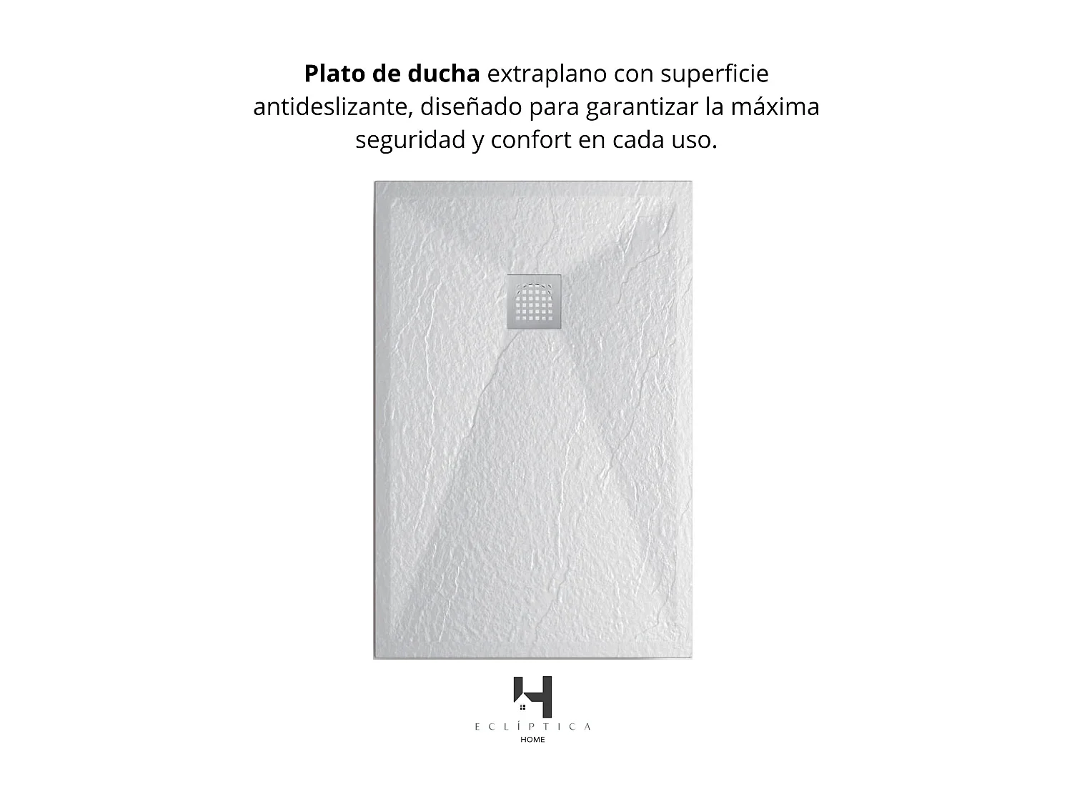 Plato Ducha Resina TITAN- Antideslizante Extraplano Ultraligero  Textura pizarra Color Blanco 90X130 CM-Valvula+Rejilla Inox