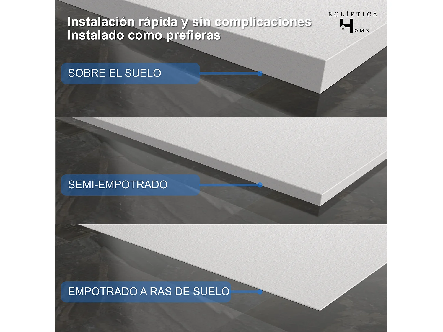 Plato de ducha 90x180 cm resina antideslizante | Carga mineral, textura piedra, blanco | Incluye válvula y rejilla