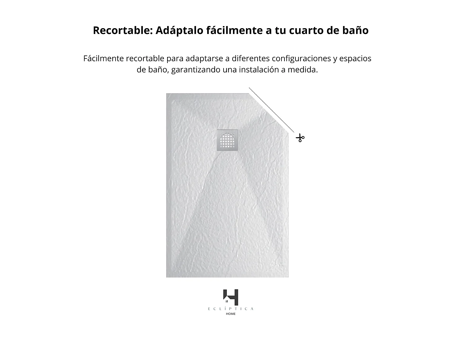 Plato de ducha 90x200 cm resina antideslizante | Carga mineral, textura piedra, blanco | Incluye válvula y rejilla