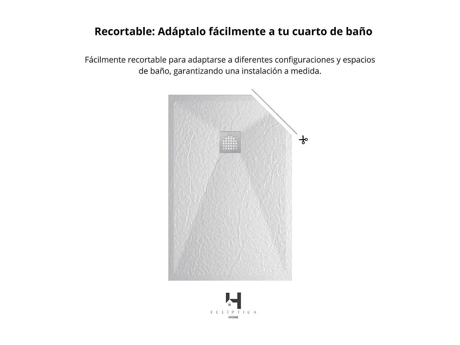 Plato Ducha Resina TITAN- Antideslizante Extraplano Ultraligero  Textura pizarra Color Blanco 80X80 CM-Valvula+Rejilla Inox