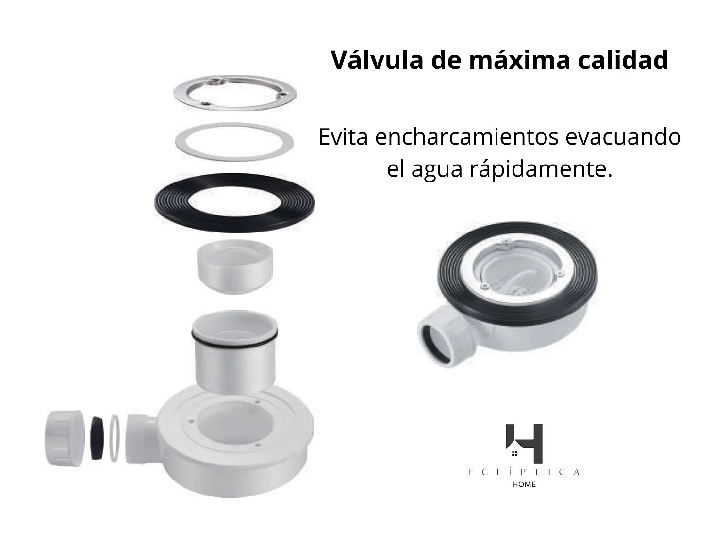 Plato Ducha Resina TITAN- Antideslizante Extraplano Ultraligero  Textura pizarra Color Blanco 90X100 CM-Valvula+Rejilla Inox