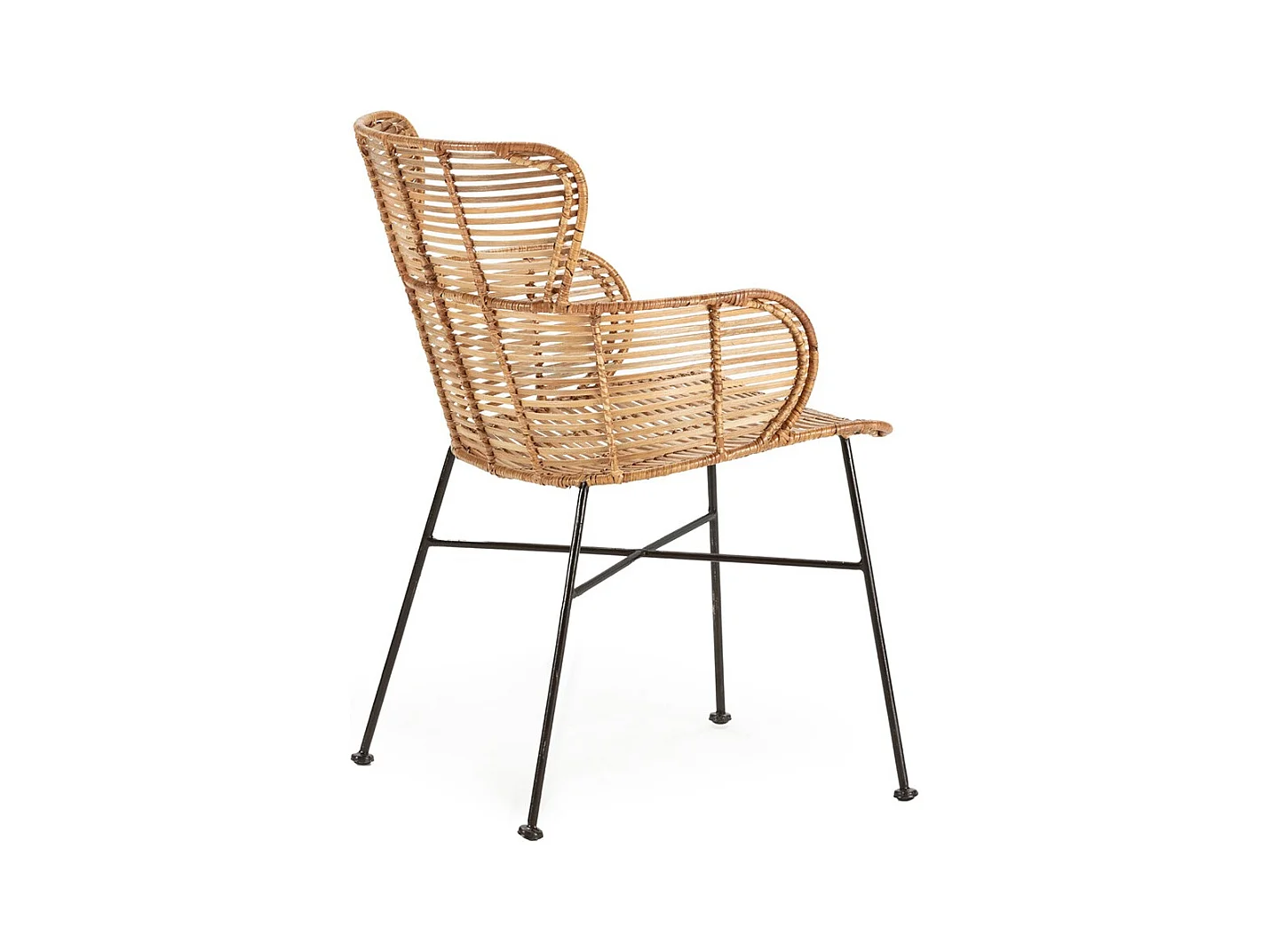 Fauteuil moderne en osier naturel et pieds métal noir BARRY – intérieur et extérieur