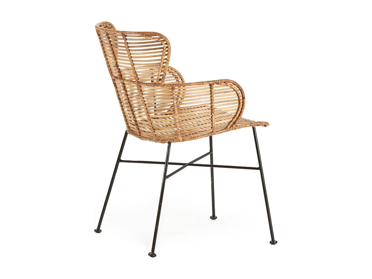 Fauteuil moderne en osier naturel et pieds métal noir BARRY – intérieur et extérieur