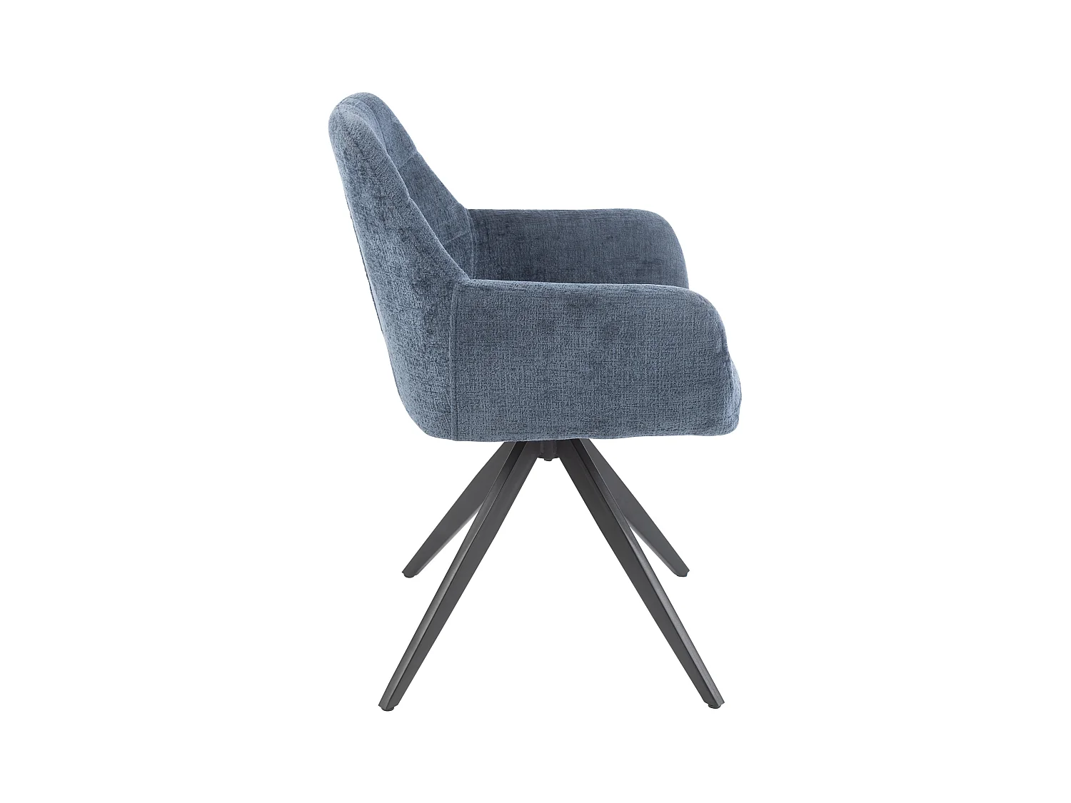 Chaise avec accoudoirs LOUNA – Tissu doux et pieds acier noir-Bleu