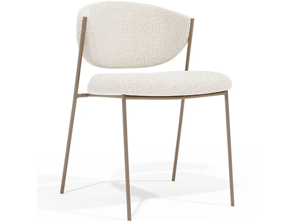 Chaise en tissu bouclé et structure métallique champagne Lozane - Modernité et qualité-Blanc
