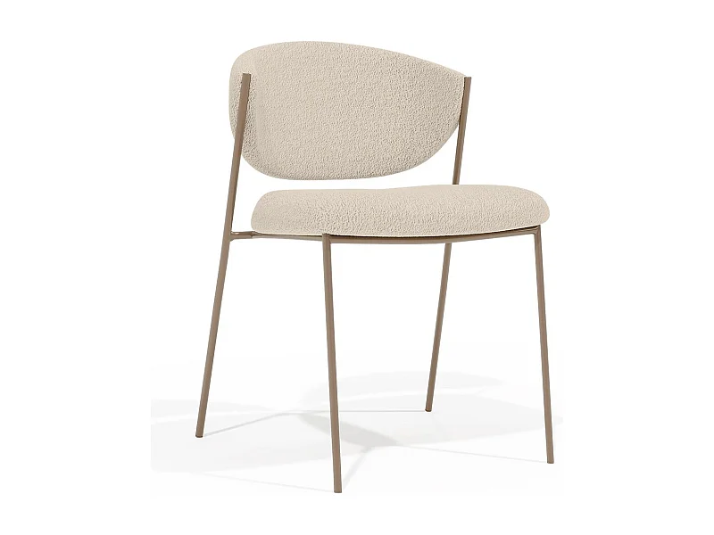Chaise en tissu bouclé et structure métallique champagne Lozane - Modernité et qualité-Blanc