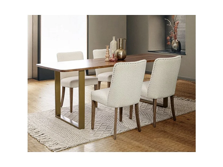 Set van 2 stoelen van eikenhout en boucléstof - Elegant design en comfort-Kleur Licht beige