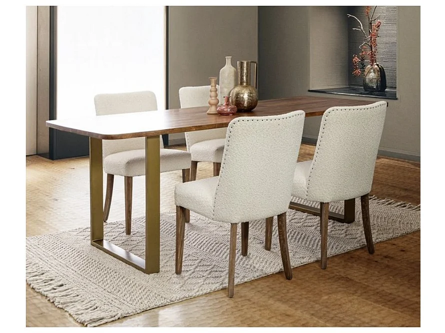 Lot de 2 chaises en bois de chêne et tissu effet bouclé – Design élégant et confort-Beige clair