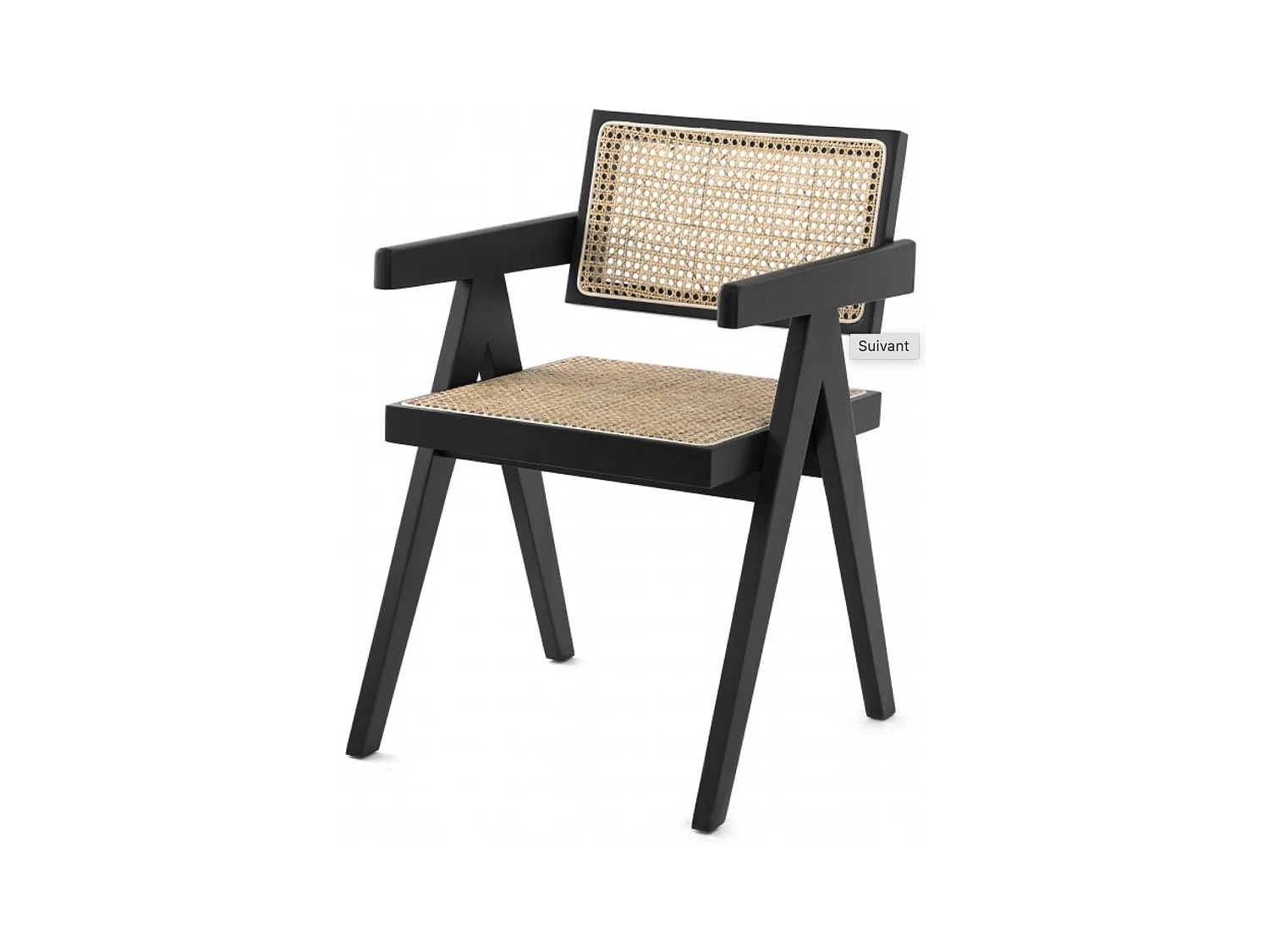 Chaise en bois de Frêne et rotin Landas - Style vintage avec accoudoirs-Couleur Noir