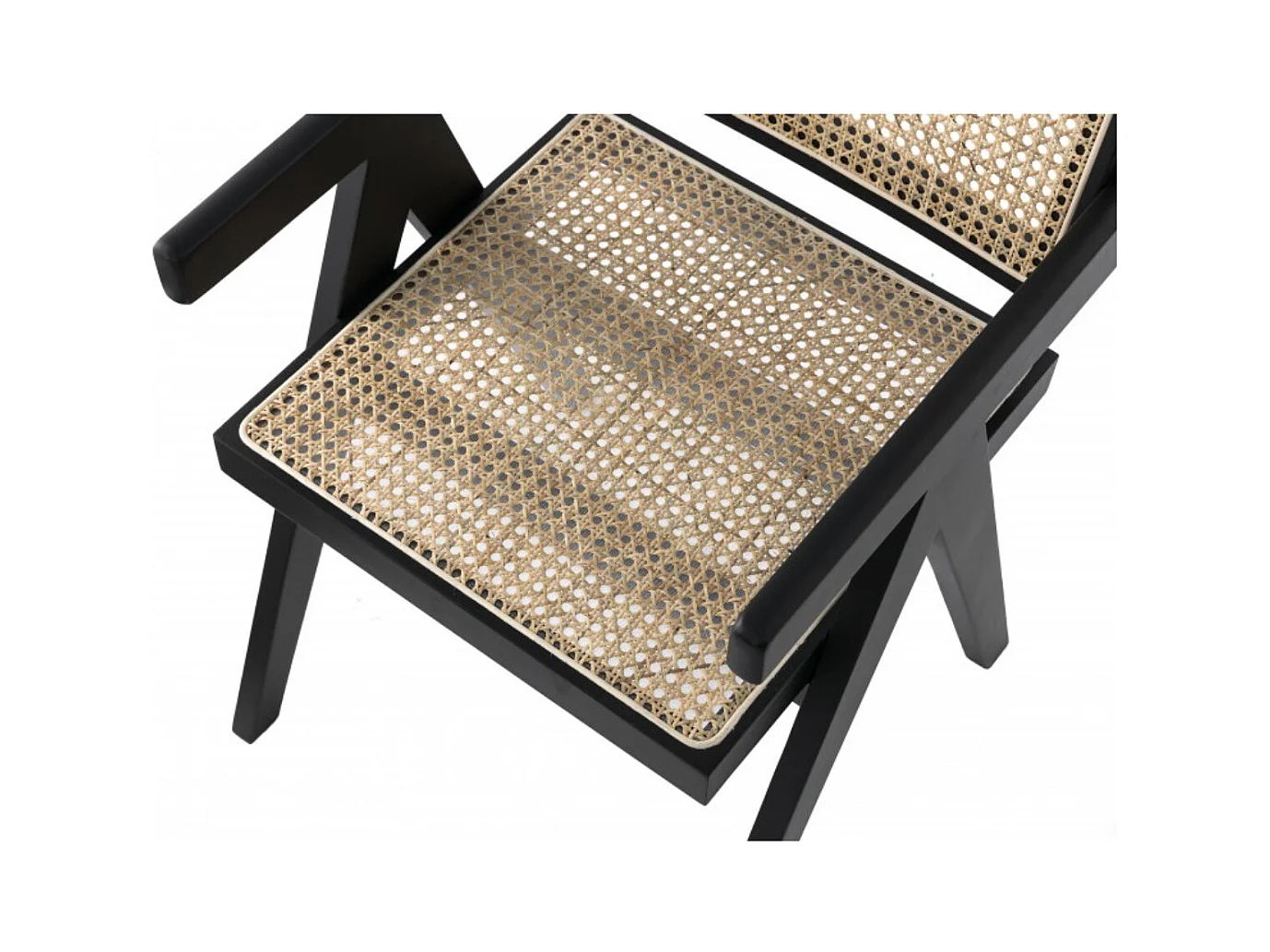 Chaise en bois de Frêne et rotin Landas - Style vintage avec accoudoirs-Couleur Noir