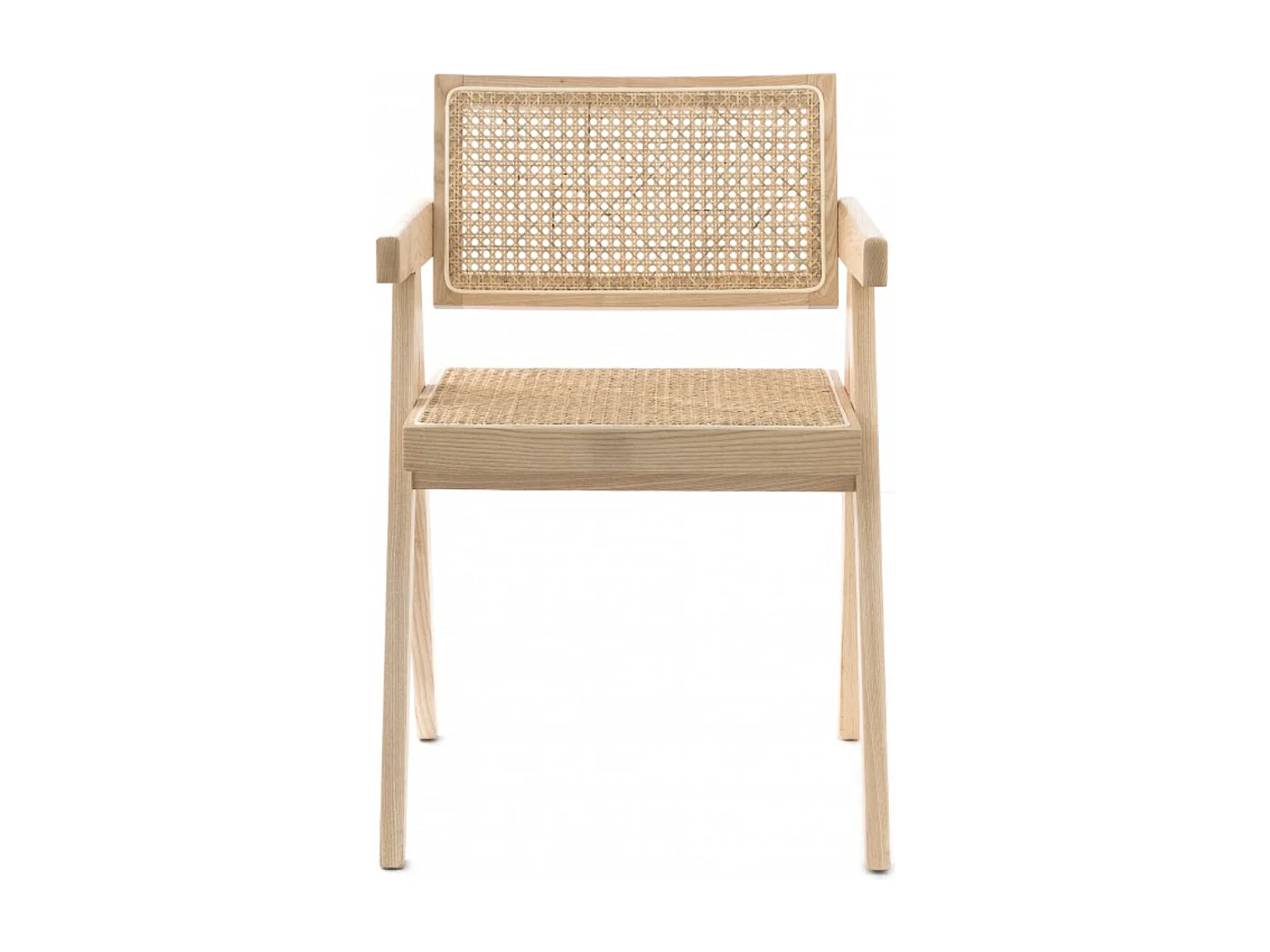 Chaise en bois de Frêne et rotin Landas - Style vintage avec accoudoirs-Couleur Noir