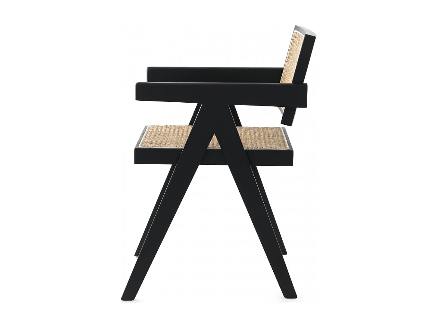 Chaise en bois de Frêne et rotin Landas - Style vintage avec accoudoirs-Couleur Noir