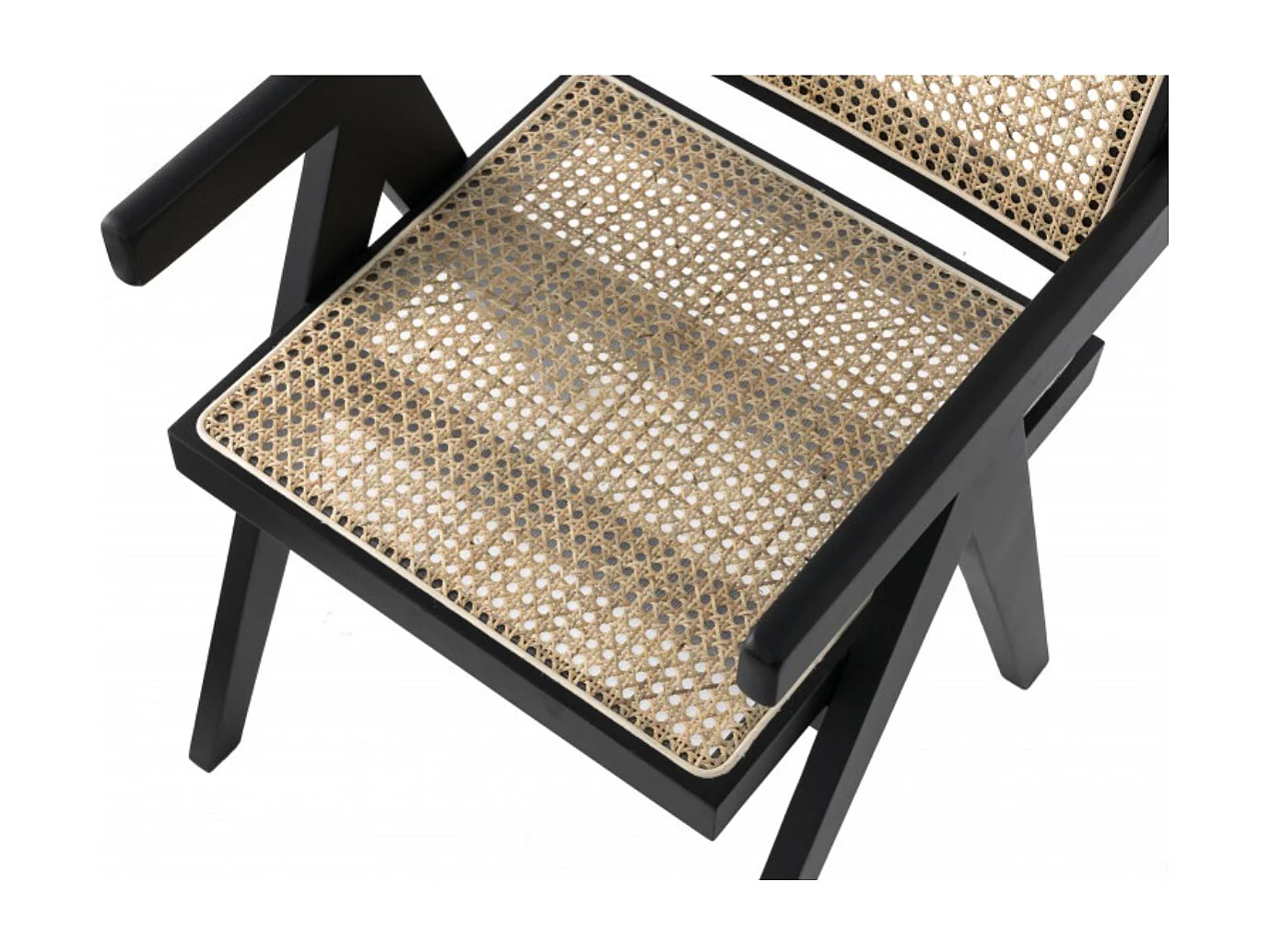 Chaise en bois de Frêne et rotin Landas - Style vintage avec accoudoirs-Couleur Noir