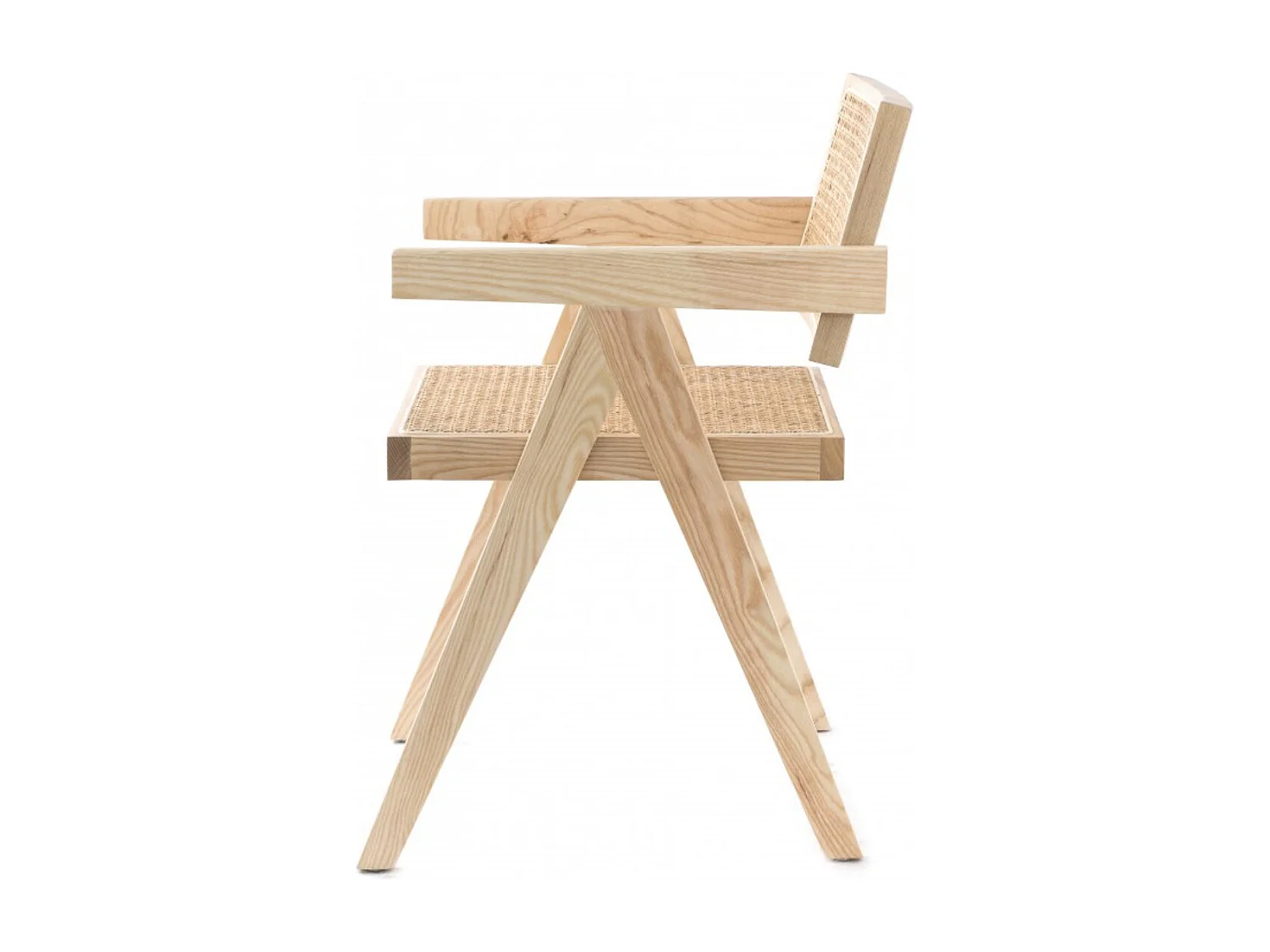 Chaise en bois de Frêne et rotin Landas - Style vintage avec accoudoirs-Couleur Noir