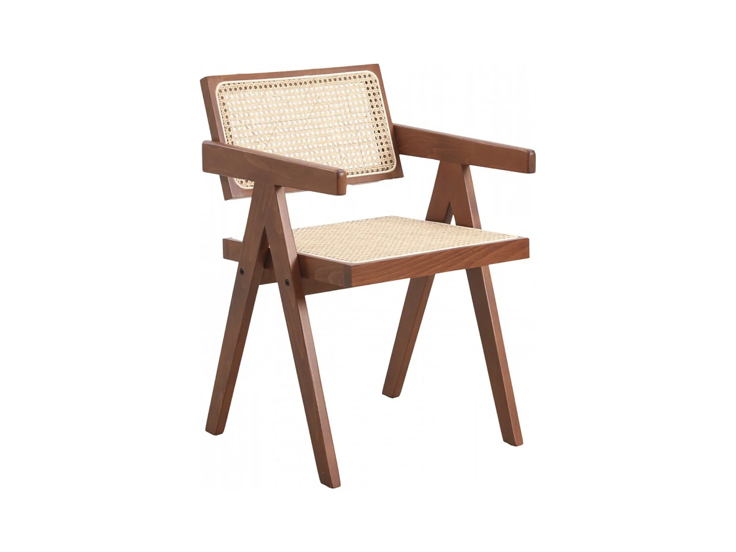 Chaise en bois de Frêne et rotin Landas - Style vintage avec accoudoirs-Couleur Marron