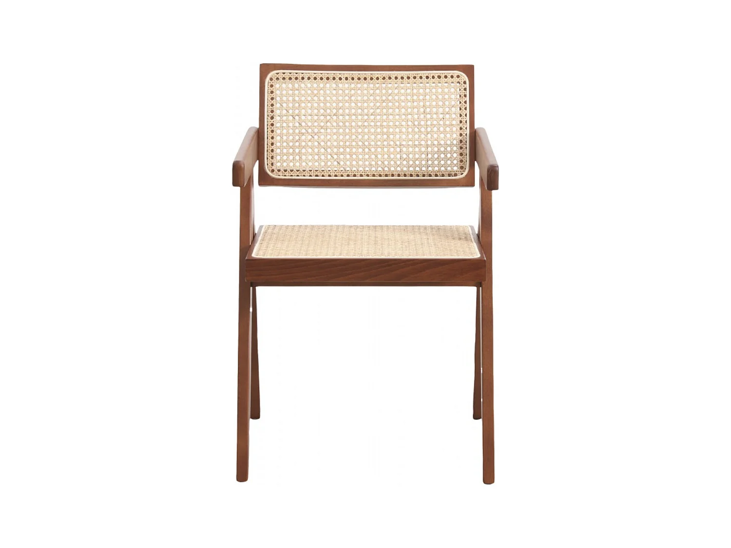 Chaise en bois de Frêne et rotin Landas - Style vintage avec accoudoirs-Couleur Marron