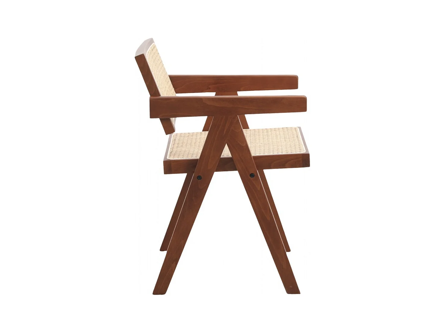 Chaise en bois de Frêne et rotin Landas - Style vintage avec accoudoirs-Couleur Marron