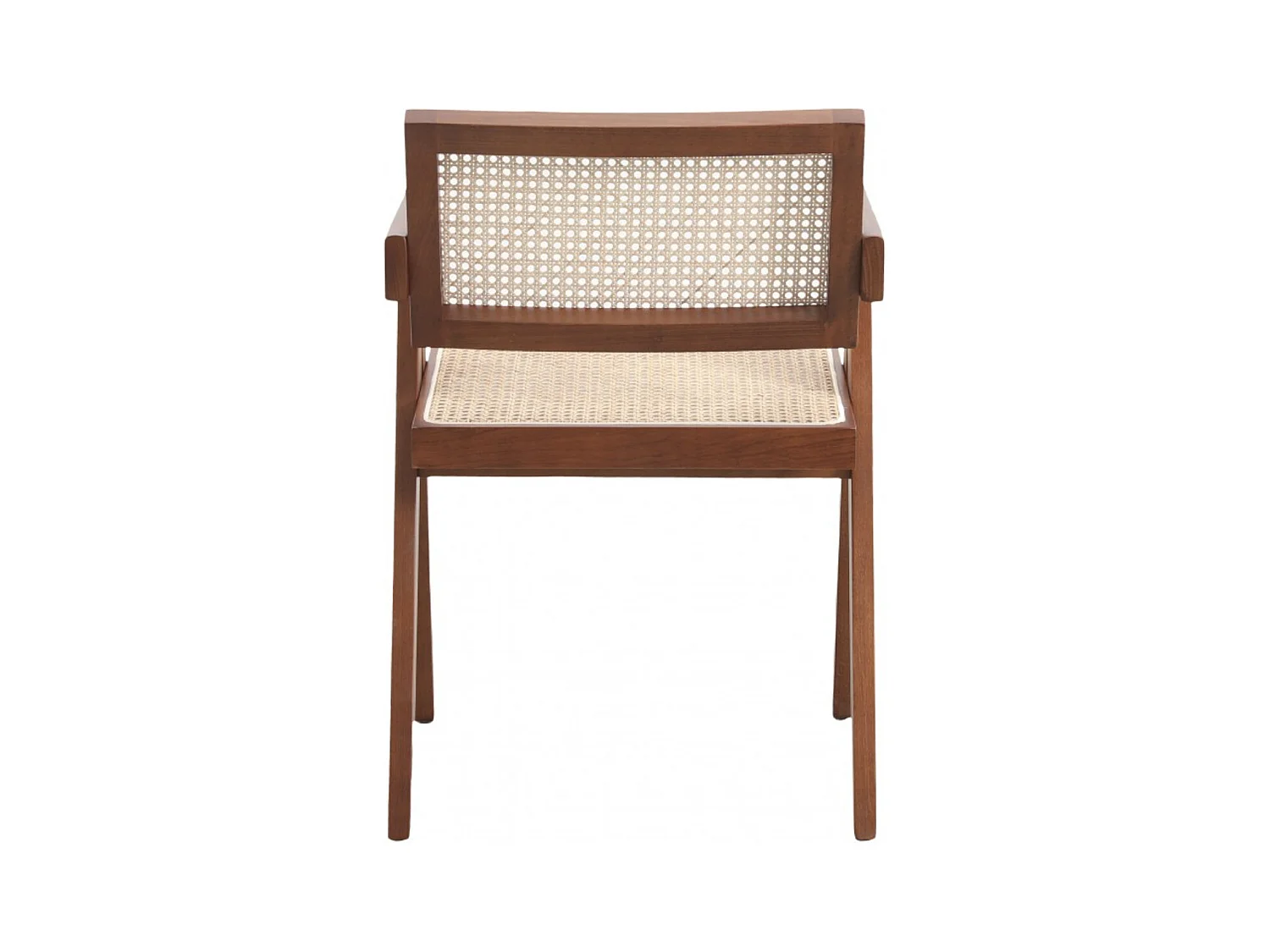 Chaise en bois de Frêne et rotin Landas - Style vintage avec accoudoirs-Couleur Marron