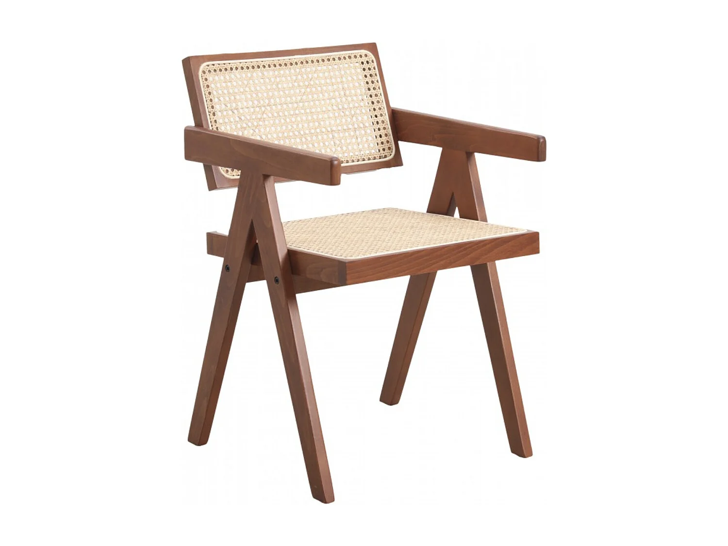 Chaise en bois de Frêne et rotin Landas - Style vintage avec accoudoirs-Couleur Marron