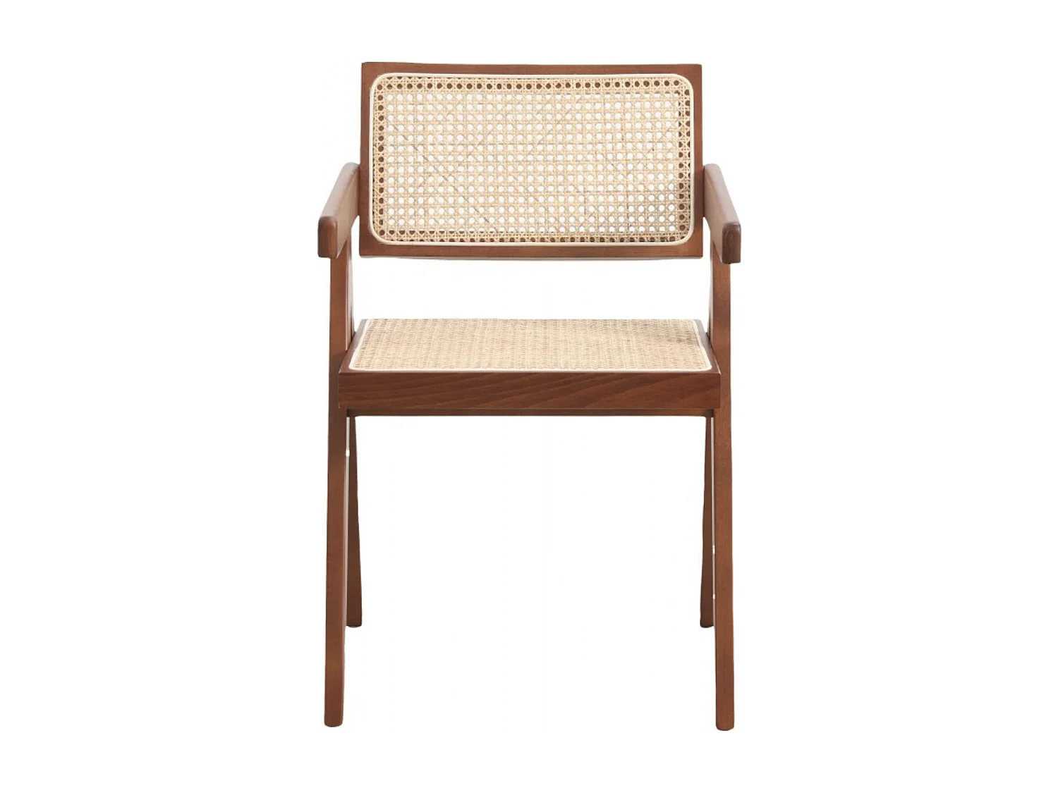 Chaise en bois de Frêne et rotin Landas - Style vintage avec accoudoirs-Couleur Marron