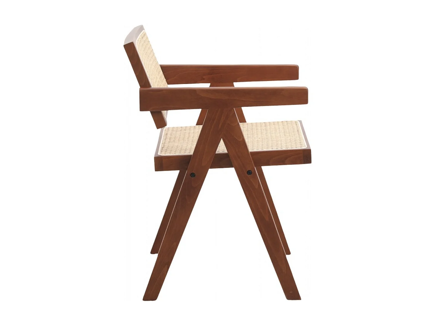 Chaise en bois de Frêne et rotin Landas - Style vintage avec accoudoirs-Couleur Marron