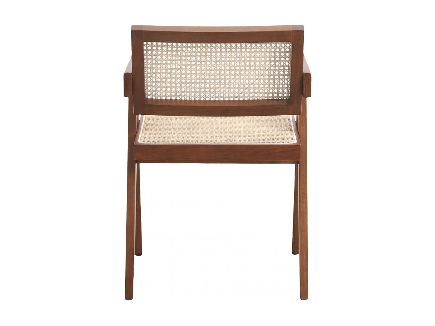 Chaise en bois de Frêne et rotin Landas - Style vintage avec accoudoirs-Couleur Marron