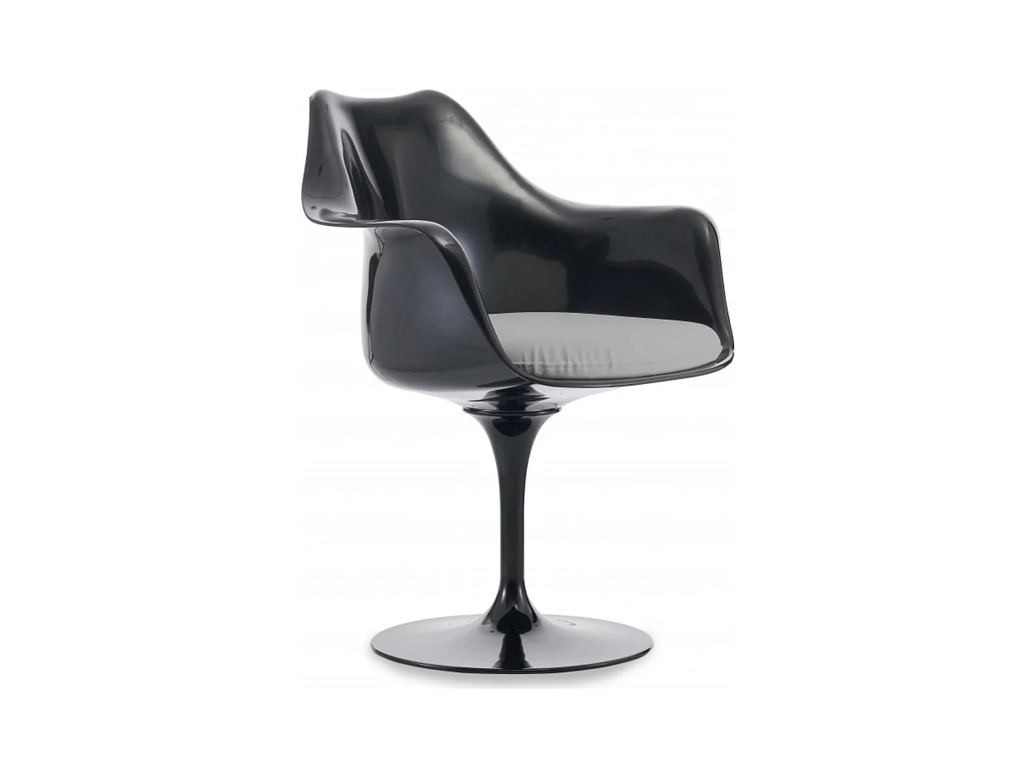 Fauteuil Tulipo pivotant noir brillant avec coussin - Design-Couleur Gris