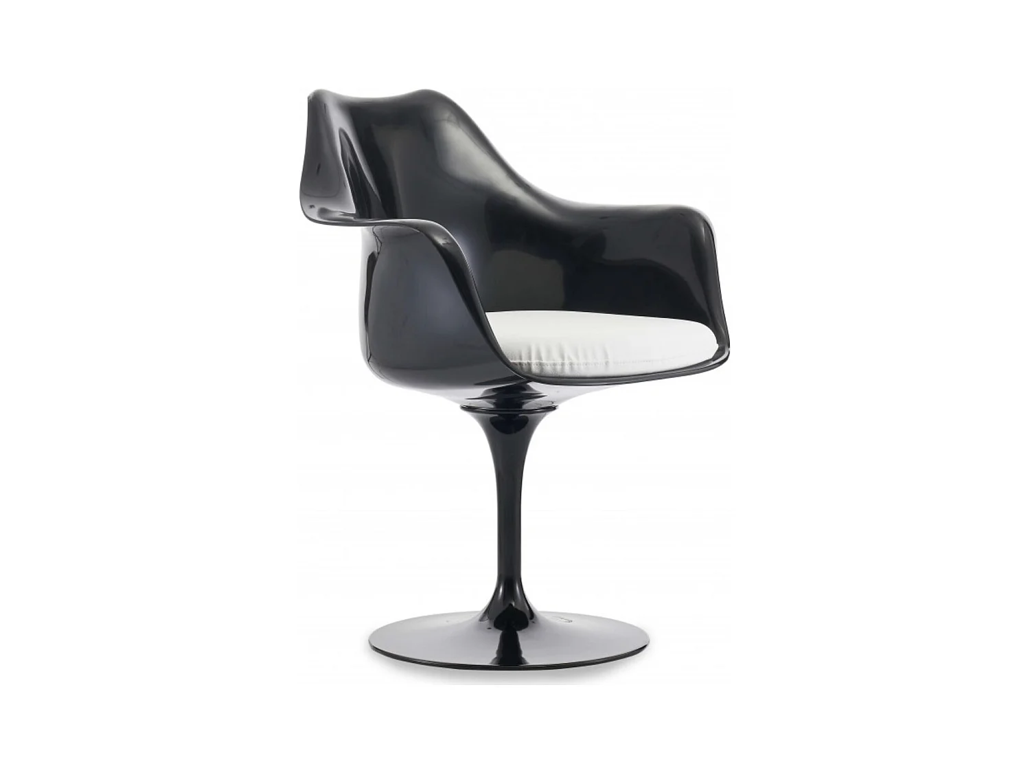 Fauteuil Tulipo pivotant noir brillant avec coussin - Design-Couleur Blanc