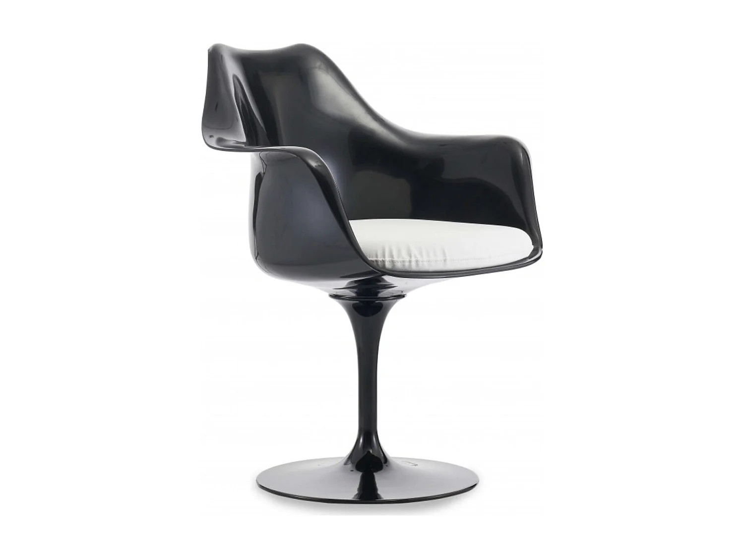 Fauteuil Tulipo pivotant noir brillant avec coussin - Design-Couleur Blanc