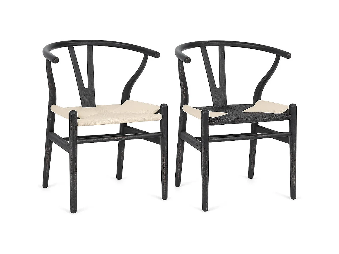 Lot de 2 chaises Artuza – Bois de hêtre et assise tressée en corde-Naturel/Noir