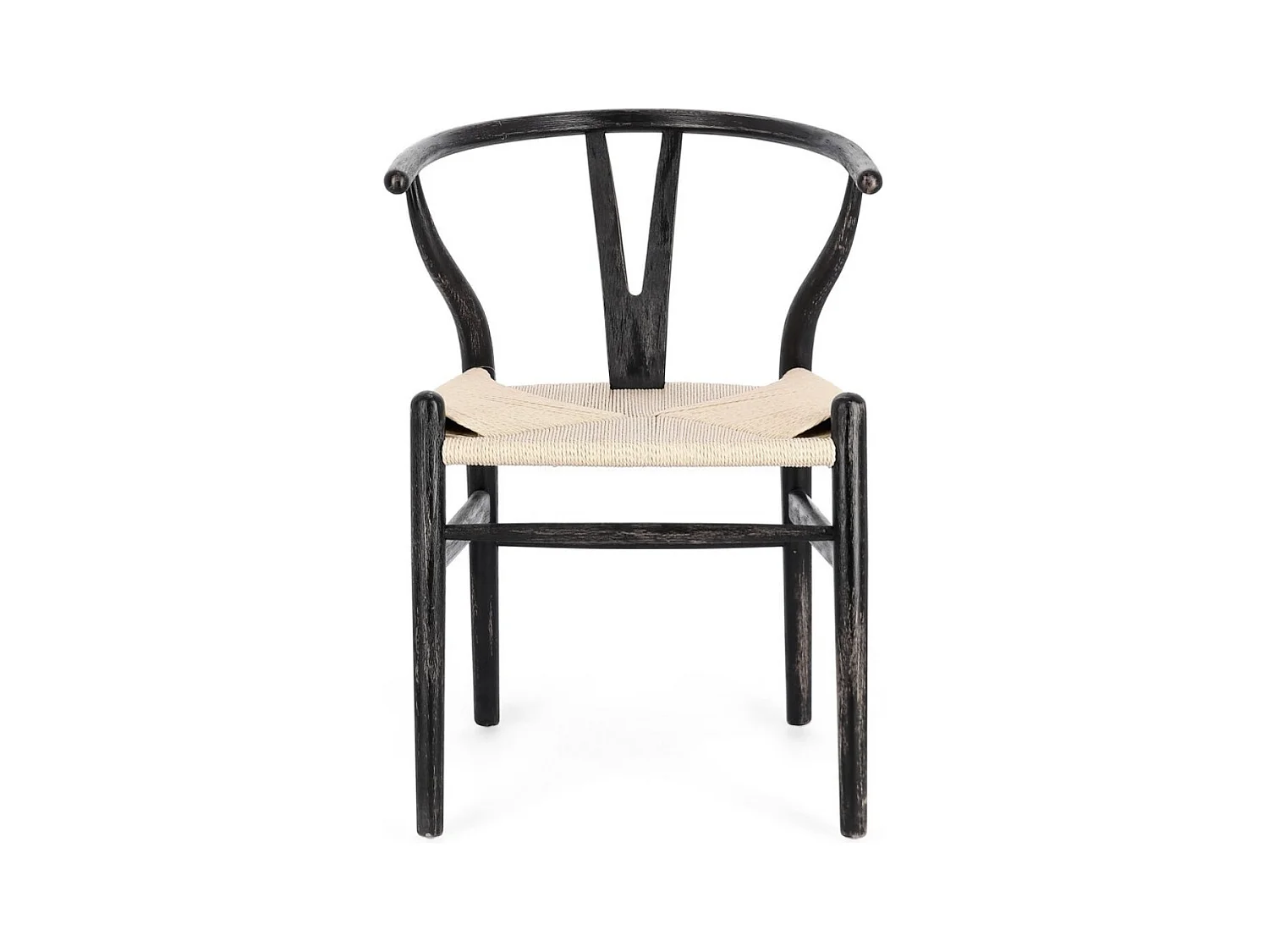 Lot de 2 chaises Artuza – Bois de hêtre et assise tressée en corde-Naturel/Noir