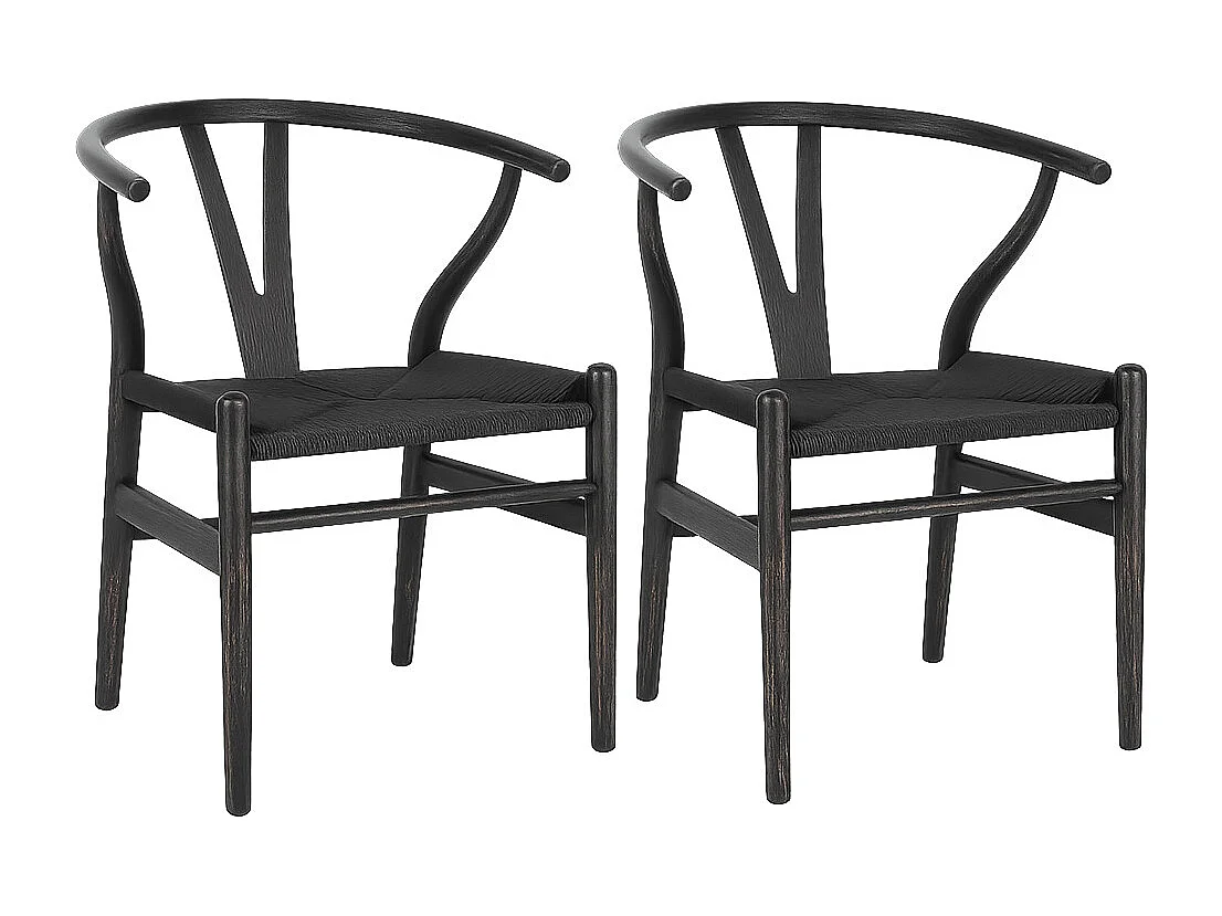 Lot de 2 chaises Artuza – Bois de hêtre et assise tressée en corde-Naturel/Noir