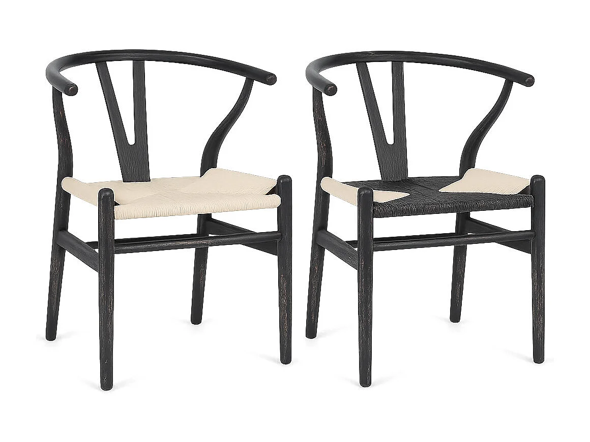 Lot de 2 chaises Artuza – Bois de hêtre et assise tressée en corde-Naturel/Noir