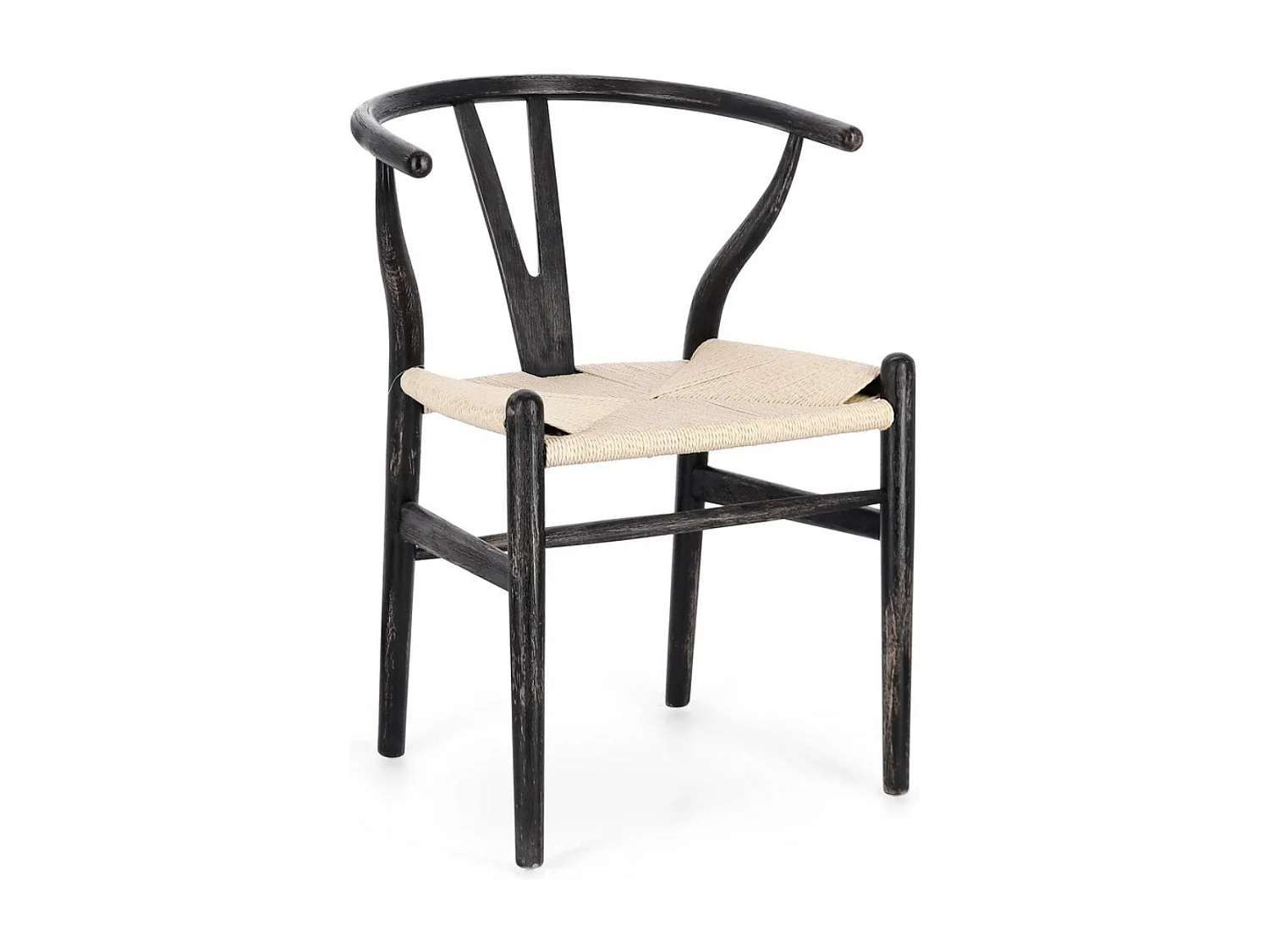 Lot de 2 chaises Artuza – Bois de hêtre et assise tressée en corde-Naturel/Noir