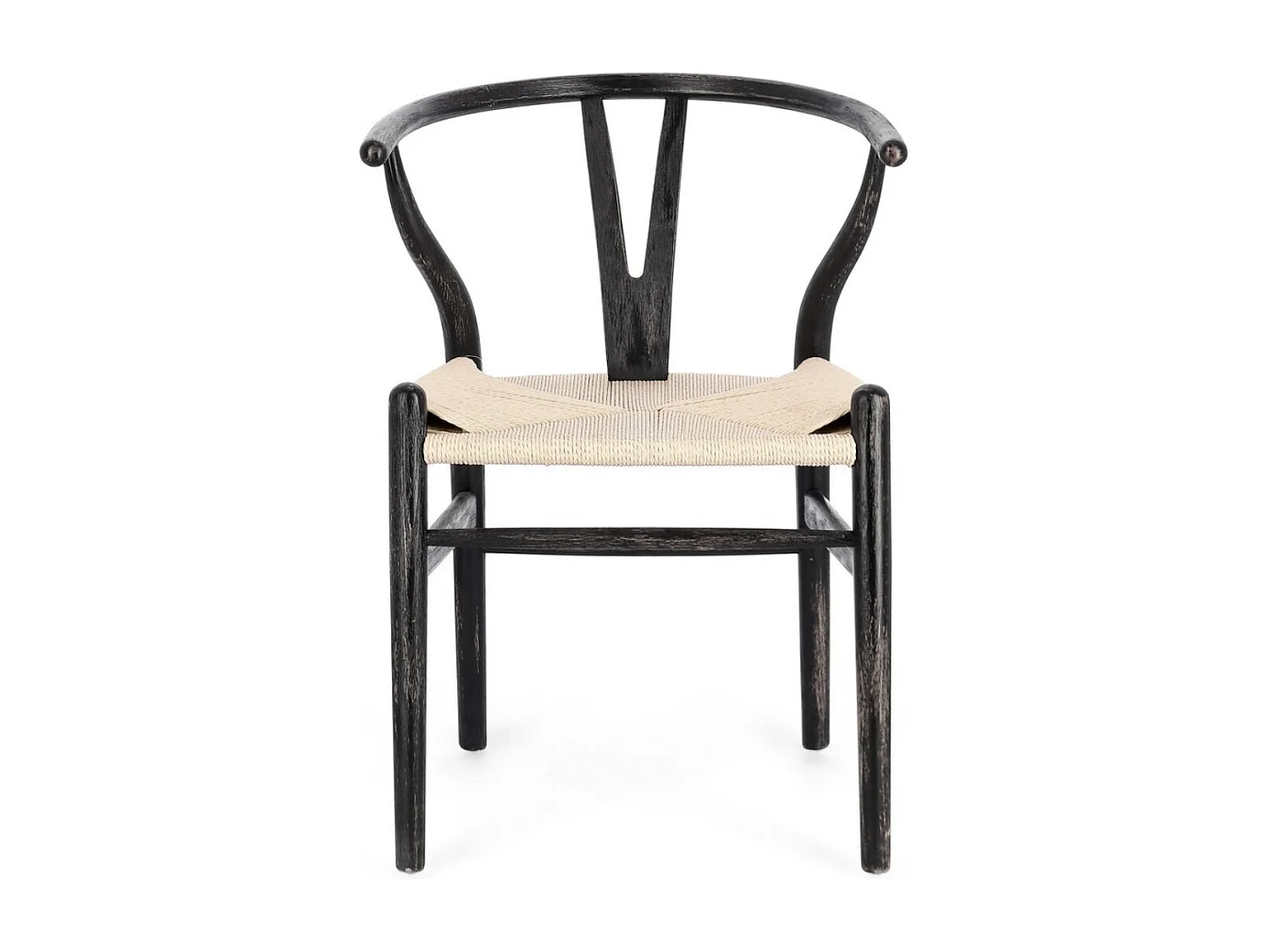 Lot de 2 chaises Artuza – Bois de hêtre et assise tressée en corde-Naturel/Noir