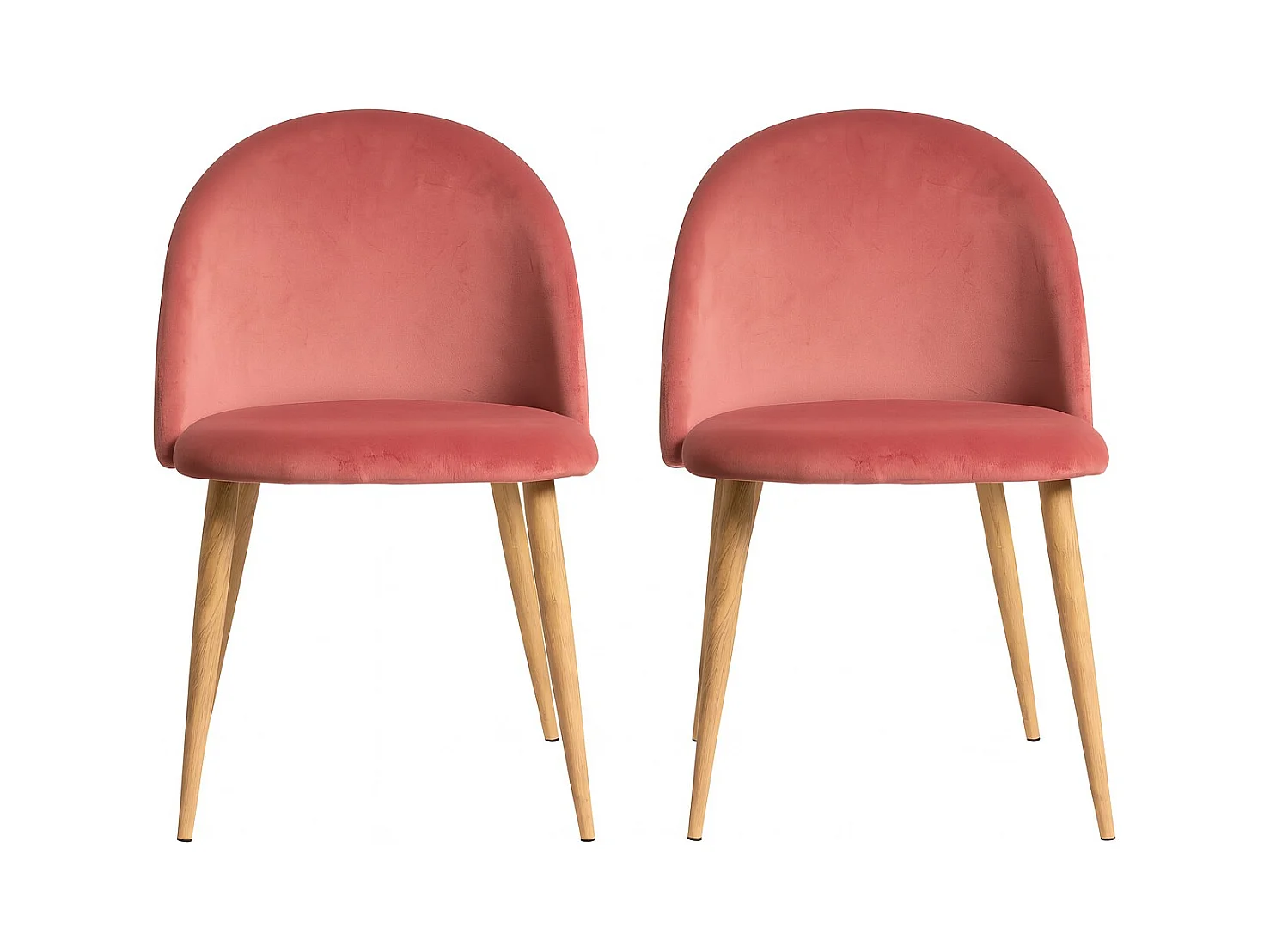 Lot de 2 chaises Kazon - Velours élégant et pieds métal effet bois clair-Rose