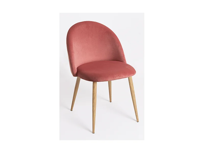 Lot de 2 chaises Kazon - Velours élégant et pieds métal effet bois clair-Rose
