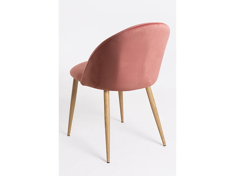 Lot de 2 chaises Kazon - Velours élégant et pieds métal effet bois clair-Rose