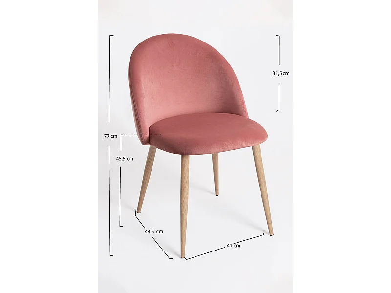 Lot de 2 chaises Kazon - Velours élégant et pieds métal effet bois clair-Rose