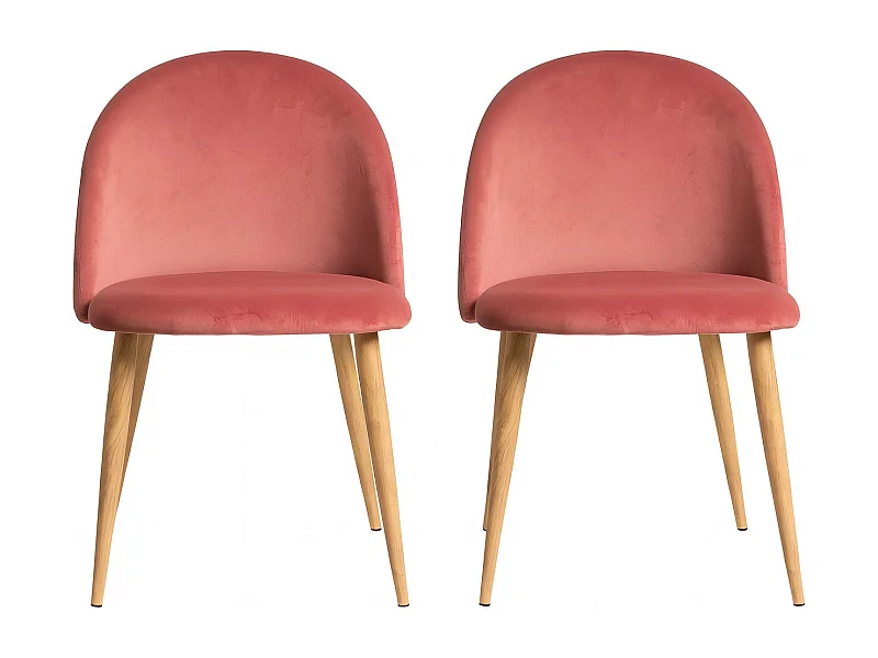 Lot de 2 chaises Kazon - Velours élégant et pieds métal effet bois clair-Rose