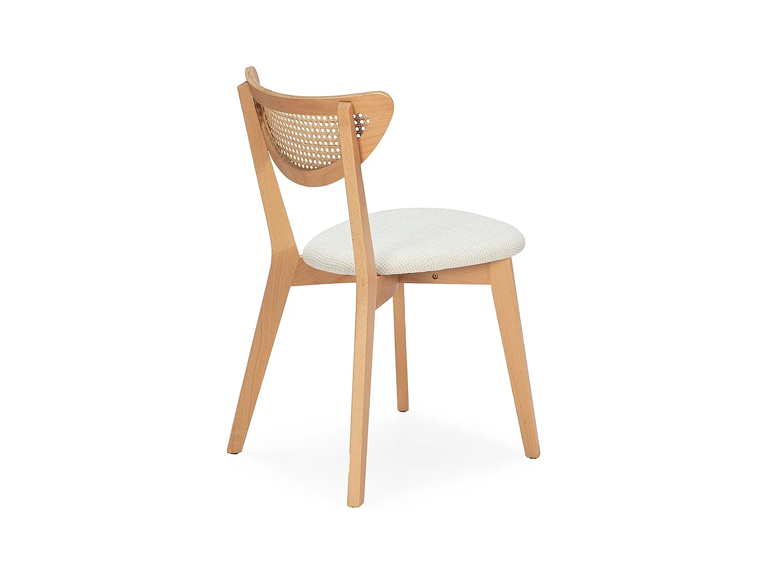 BOVIA houten stoel van rotan en witte stof – natuurlijke stijl