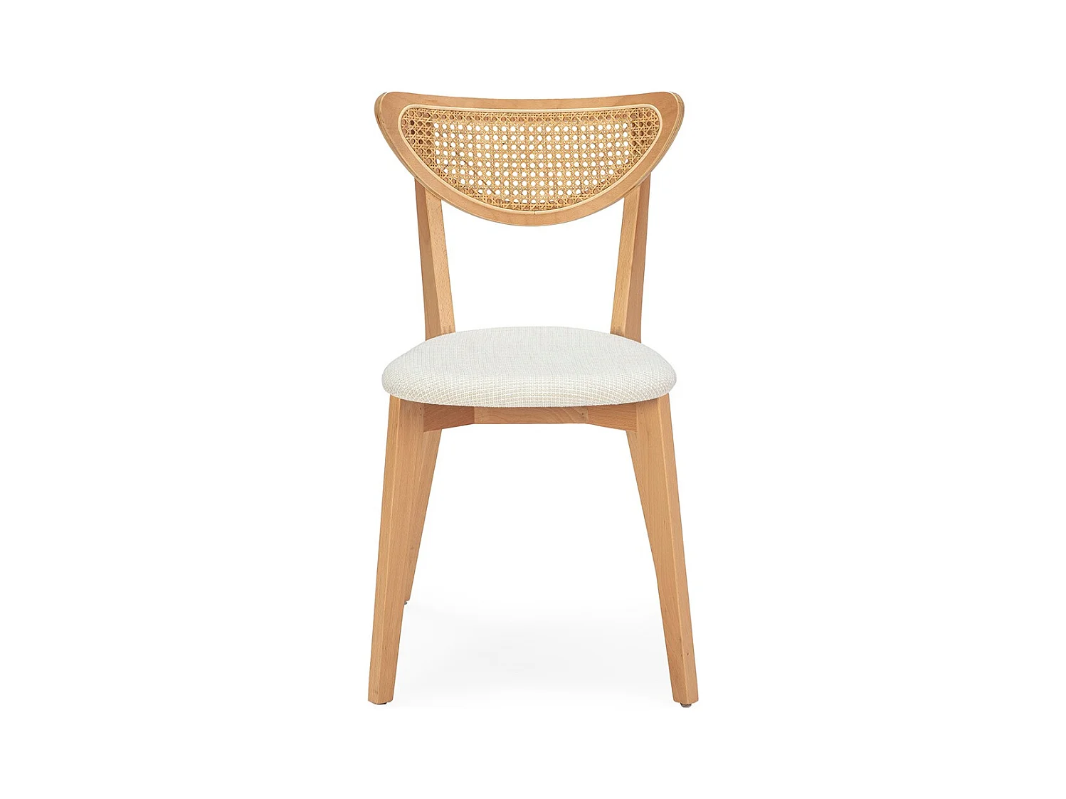 BOVIA houten stoel van rotan en witte stof – natuurlijke stijl